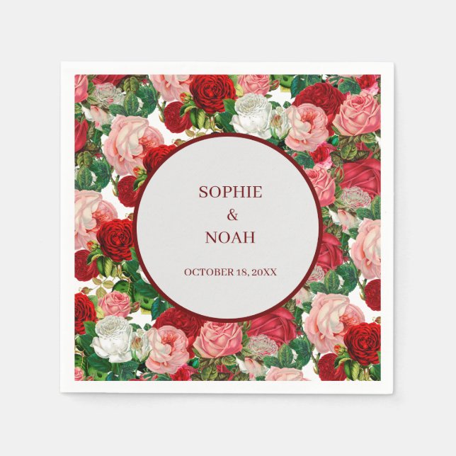 Serviette En Papier Elegant Botanique Green Red Burgundy (Devant)