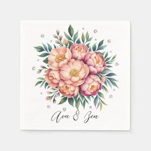 Serviette En Papier Elégant bouquet de pêche avec Mariage de diamants