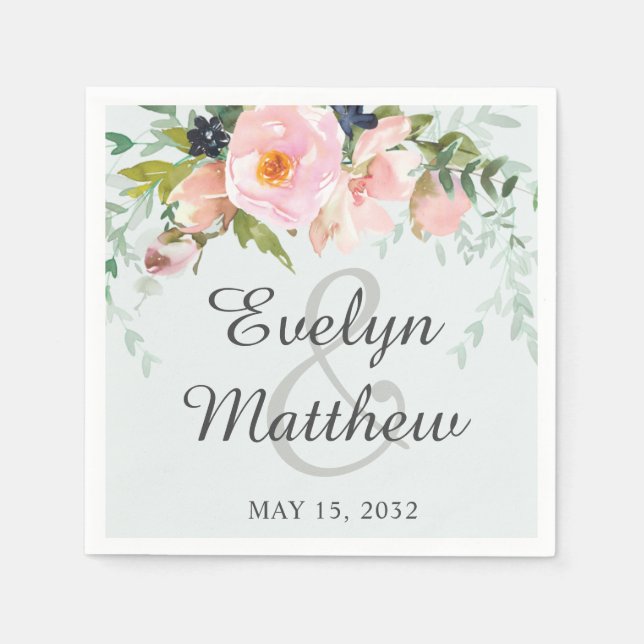 Serviette En Papier Elégant bouquet floral rose sur bleu clair (Devant)