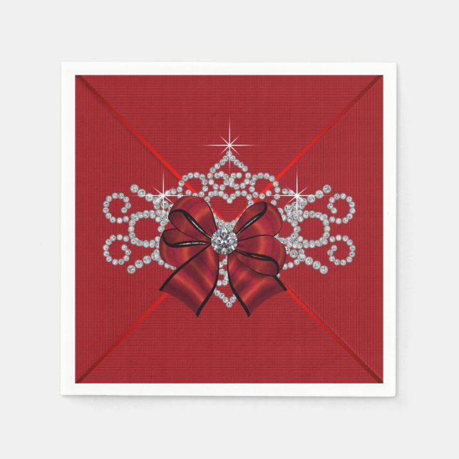Serviette En Papier Élégant Bow Diamond Rouge (Devant)