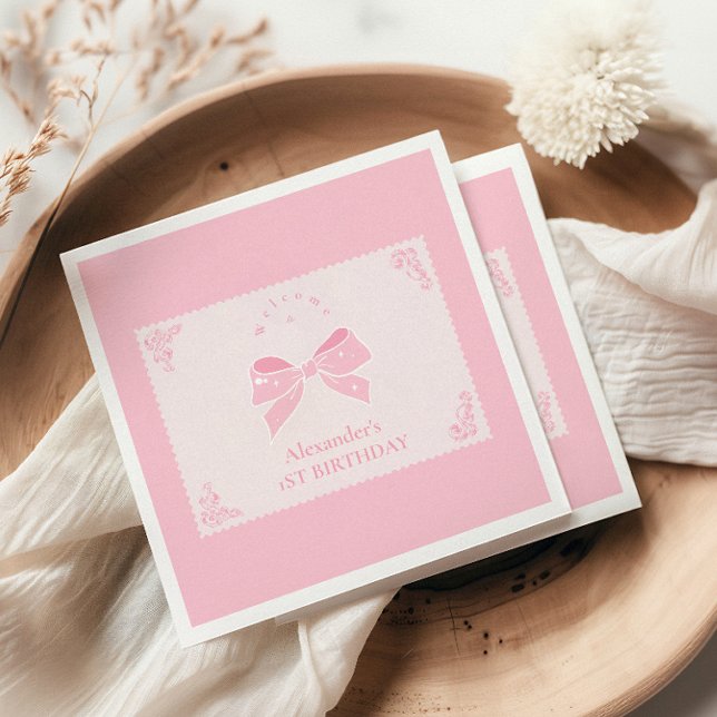 Serviette En Papier Elégant Bow Floral Fancy ONE Girl 1er anniversaire (Créateur téléchargé)
