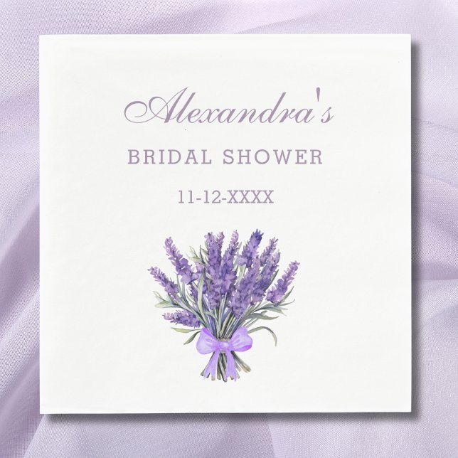 Serviette En Papier Élégant Bow Lavender Fête des mariées florale (Créateur téléchargé)