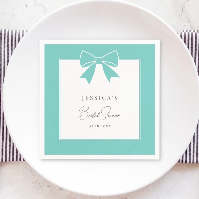 Serviette En Papier Elegant Bride & Co. Ruban Bleu Turquoise Enterreme (Créateur téléchargé)