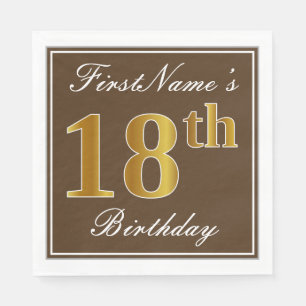 Serviette En Papier Elégant Brown, Faux Gold 18ème anniversaire + Nom