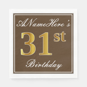 Serviette En Papier Elégant Brown, Faux Gold 31ème Anniversaire + Nom