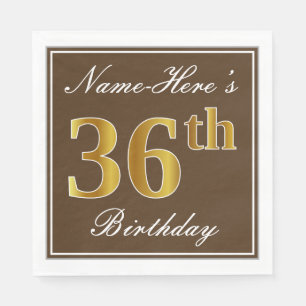 Serviette En Papier Elégant Brown, Faux Gold 36ème anniversaire + Nom