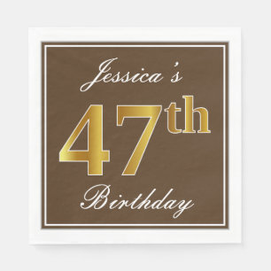 Serviette En Papier Elégant Brown, Faux Gold 47ème Anniversaire + Nom