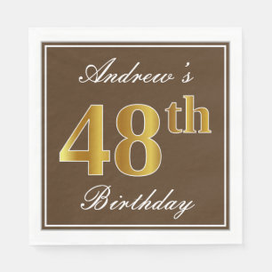 Serviette En Papier Elégant Brown, Faux Gold 48ème anniversaire + Nom