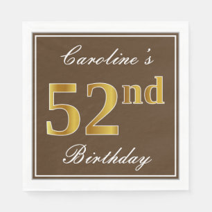 Serviette En Papier Elégant Brown, Faux Gold 52ème anniversaire + Nom