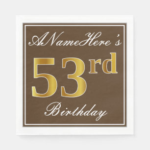 Serviette En Papier Elégant Brown, Faux Gold 53ème anniversaire + Nom