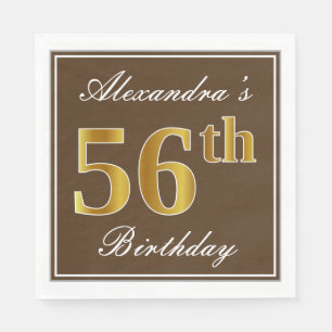 Serviette En Papier Elégant Brown, Faux Gold 56ème anniversaire + Nom