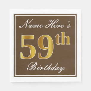 Serviette En Papier Elégant Brown, Faux Gold 59ème anniversaire + Nom