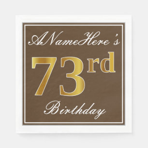 Serviette En Papier Elégant Brown, Faux Gold 73ème anniversaire + Nom