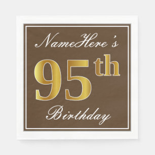 Serviette En Papier Élégant Brown, Faux Gold 95e anniversaire + Nom