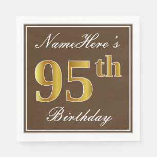 Serviette En Papier Elégant Brown, Faux Gold 95ème anniversaire + Nom