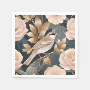 Serviette En Papier Élégant Bruant Dusty rose et or Floral