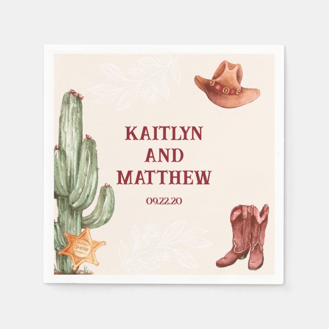 Serviette En Papier Elégant brun western rustique mariage (Devant)