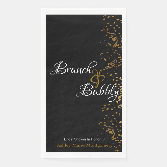 Serviette En Papier Elégant Brunch Bubbly Fête des mariées Gold Confet (Devant)