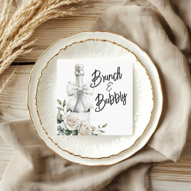 Serviette En Papier Élégant Brunch Floral Blanc et Stickers Bubbly (Créateur téléchargé)