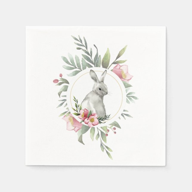 Serviette En Papier Elégant Bunny de Pâques design floral (Devant)
