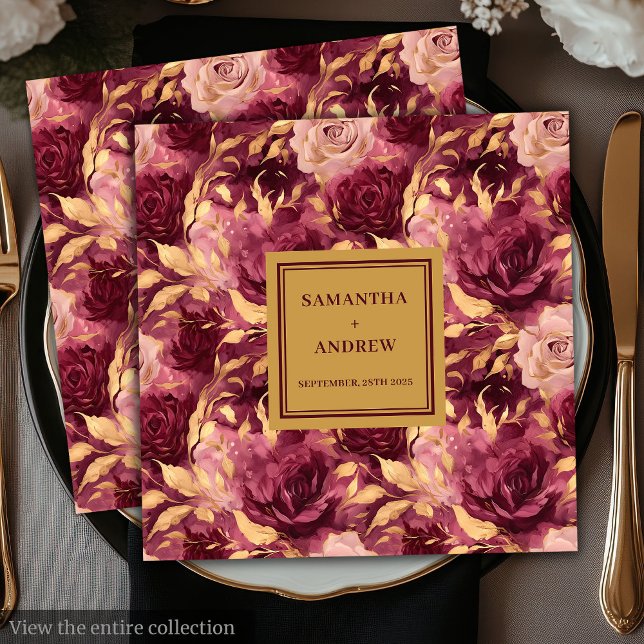 Serviette En Papier Élégant Burgundy Blush Gold Mariage serviettes (Elegant Burgundy Blush Gold Wedding Paper Napkins)