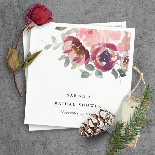 SERVIETTE EN PAPIER ÉLÉGANT BURGUNDY BURGUNDY FLORAL BUNCH FÊTE DES MA