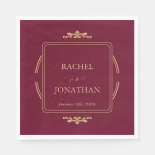 Serviette En Papier Elégant Burgundy Gold Formal Mariage Papier Napkin