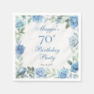Serviette En Papier Elégant cadre Floral Rose bleu 70e fête d'annivers