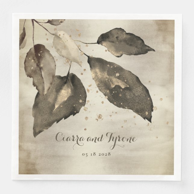 Serviette En Papier Elégant café & Champagne Gold Splash Cinq feuilles (Devant)