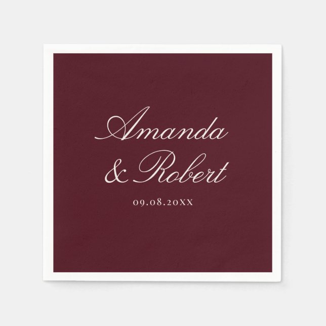 Serviette En Papier Elegant Calligraphy Burgundy Wedding (Devant)