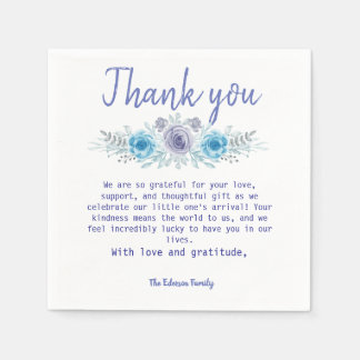 Serviette En Papier Élégant Carte de remerciements floral bleu plié