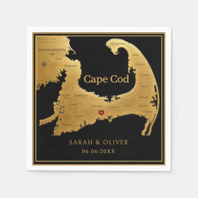Serviette En Papier Élégant carte du Cap Cod mariage  (Devant)