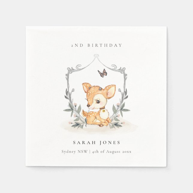 Serviette En Papier Élégant Cerf de Bébé Cimier Floral Quel âge Annive (Devant)