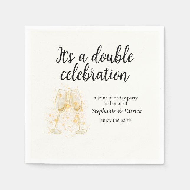 Serviette En Papier Élégant Champagne Double Célébration (Devant)