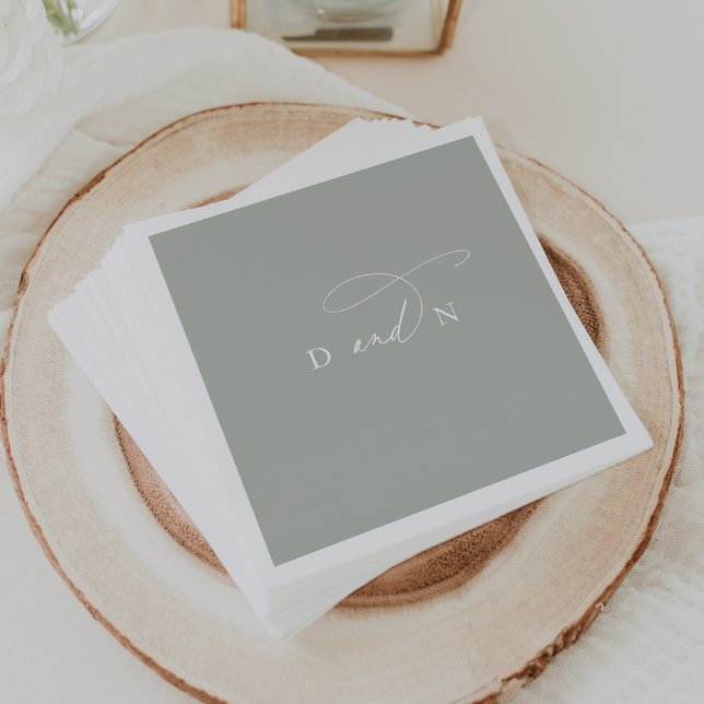 Serviette En Papier Élégant Charme Sage Green Monogram Mariage (Elegant Charm Sage Green Monogram Wedding Napkins)