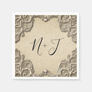 Serviette En Papier Elégant charme Vintage Sud Burlap Dentelle