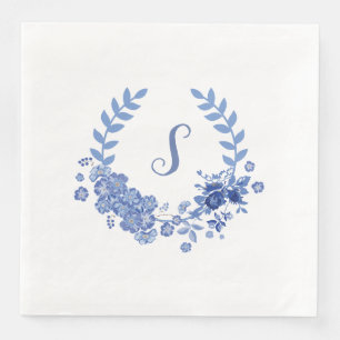 Serviette En Papier Élégant Chic Blue Floral moderne Shabby