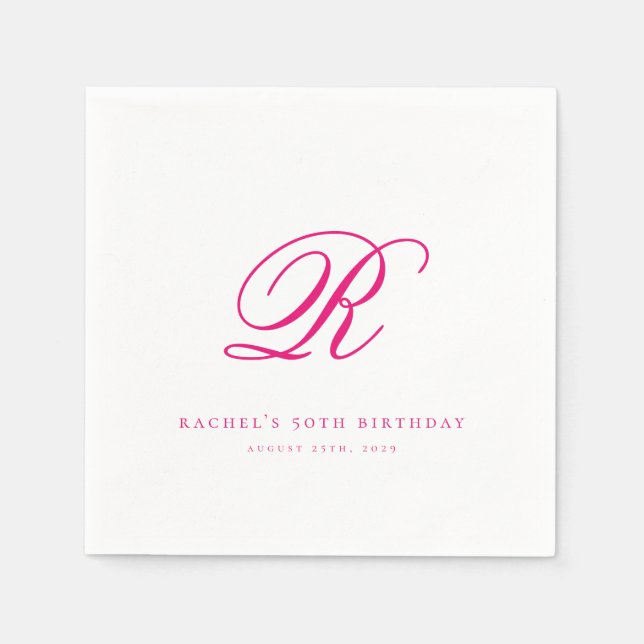 Serviette En Papier Élégant Chic initial rose chaud serviettes d'anniv (Devant)