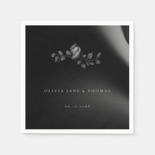 Serviette En Papier Élégant Chic Moody Rose noir Mariage floral