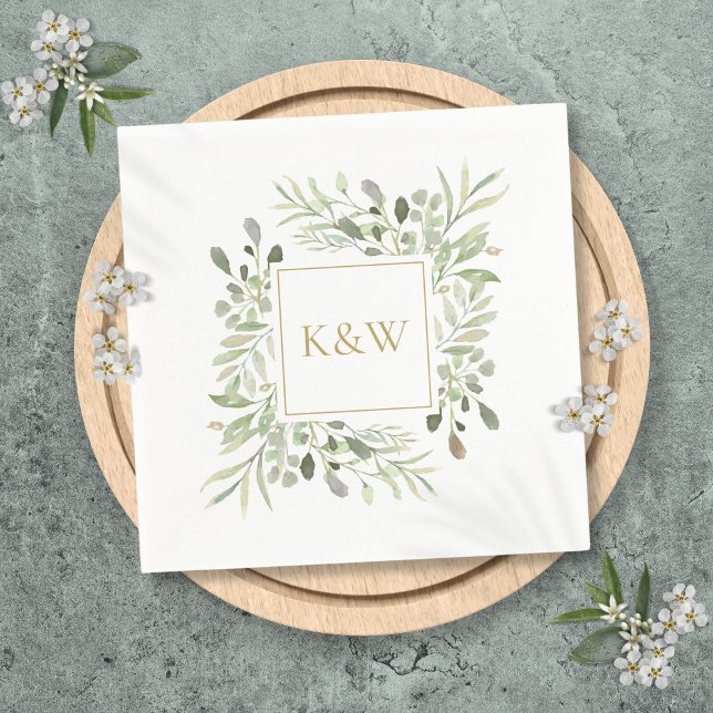 Serviette En Papier Élégant Chic Or Monogramme Floral Feuillage (Elegant Chic Gold Monogram Floral Greenery Napkins)