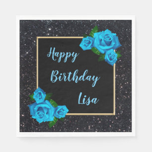 Serviette En Papier Elégant Chic Parties scintillant Noir Bleu Roses A