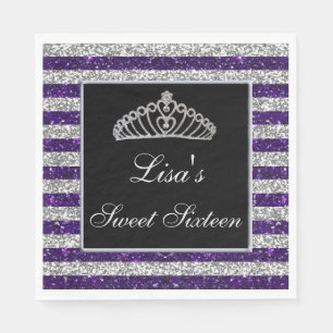 Serviette En Papier Élégant Chic Purple Parties scintillant Argent Tia