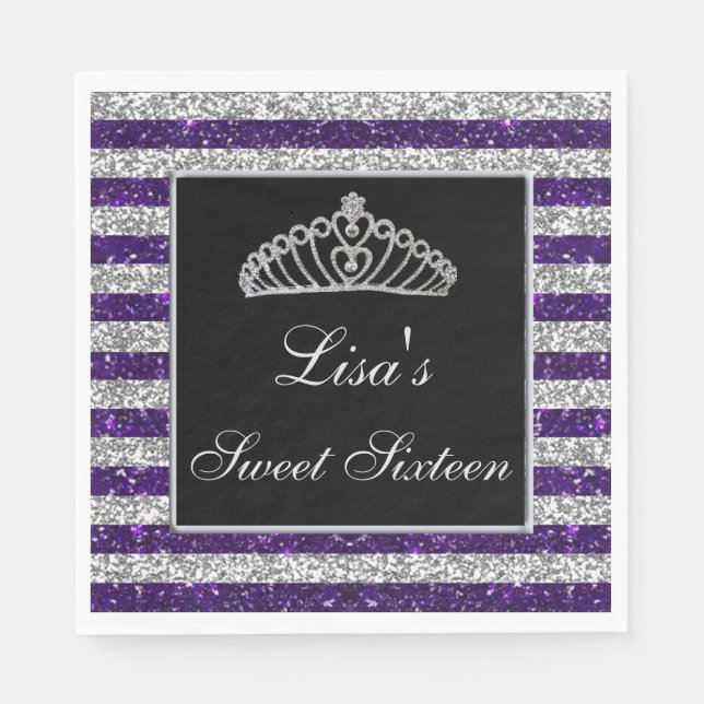 Serviette En Papier Élégant Chic Purple Parties scintillant Argent Tia (Devant)