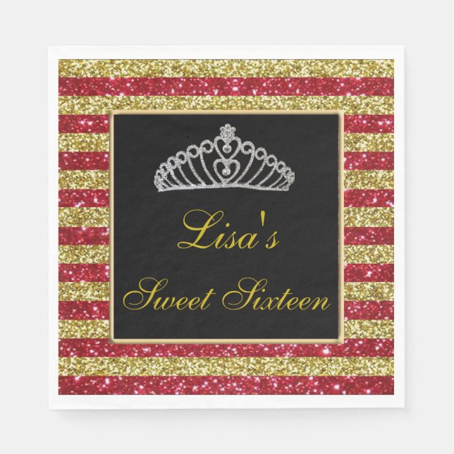 Serviette En Papier Elégant Chic Red Gold Parties scintillant Tiara Sw (Devant)