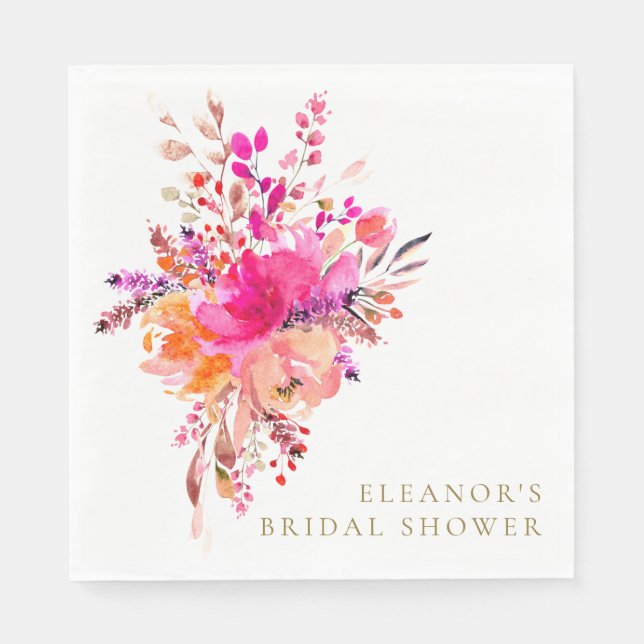 Serviette En Papier Élégant Chic Rose Fête des mariées Florale Personn (Devant)