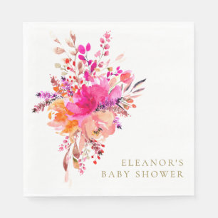 Serviette En Papier Élégant Chic Rose Floral Baby Shower Personnalisé