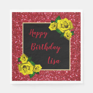 Serviette En Papier Élégant Chic Rouge Paillettes Roses Jaunes Anniver