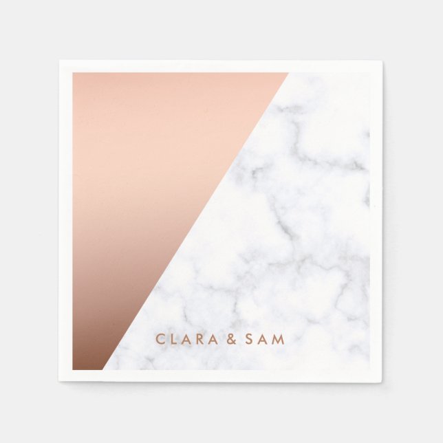 Serviette En Papier Elégant chick géométrique marbre blanc rose or (Devant)