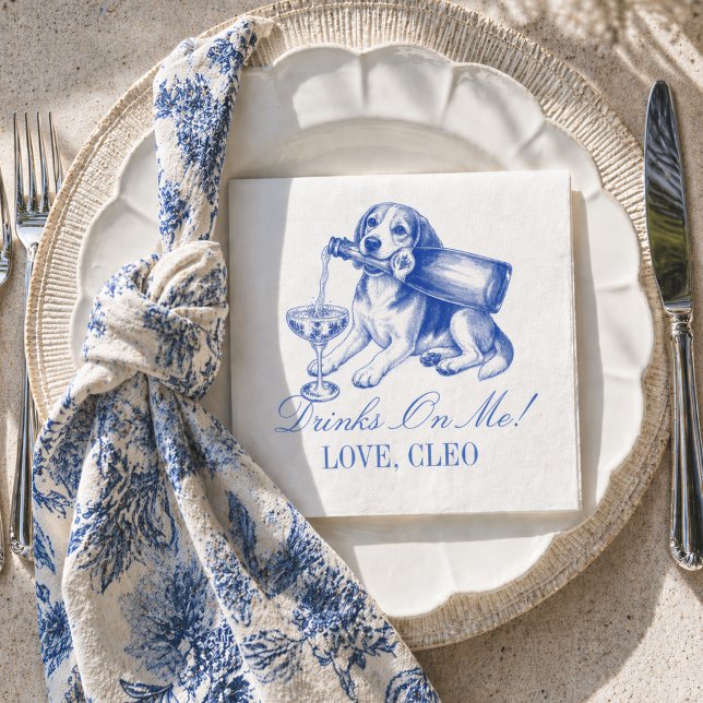 Serviette En Papier Élégant Chinois Beagle Champagne Mariage (Elegant Chinoiserie Beagle Champagne Wedding Napkins)