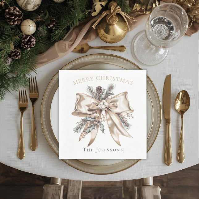 Serviette En Papier Elegant Christmas Bow Personalized Napkins (Créateur téléchargé)